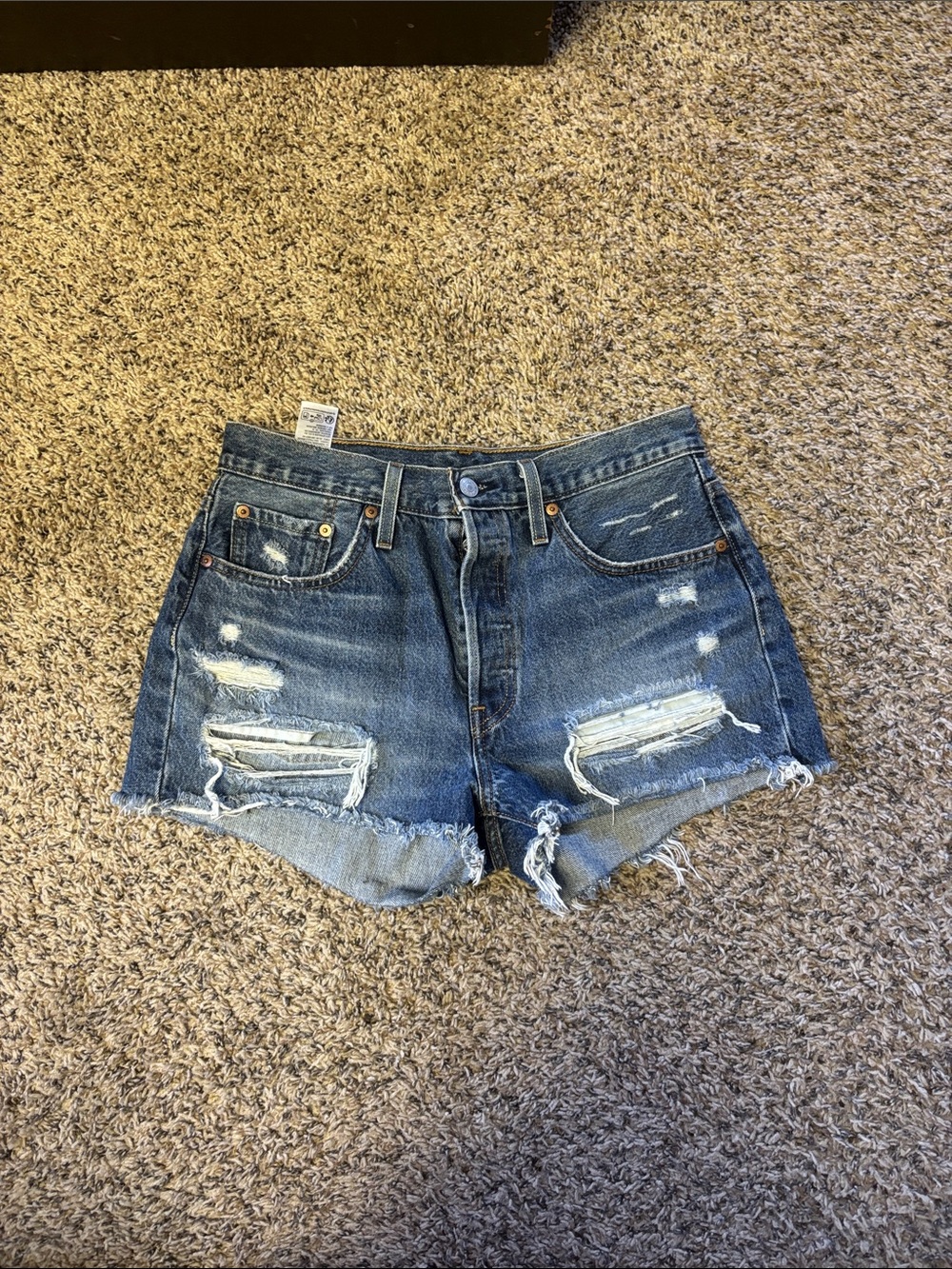 Levi's Distressed Medium Blue Denim Cutoff Shorts